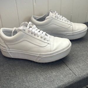 Custom white leather platform vans